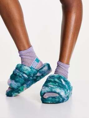 UGG Fluff Yeah Slides in Aquatic Tie-Die Size 9 Limited Edition